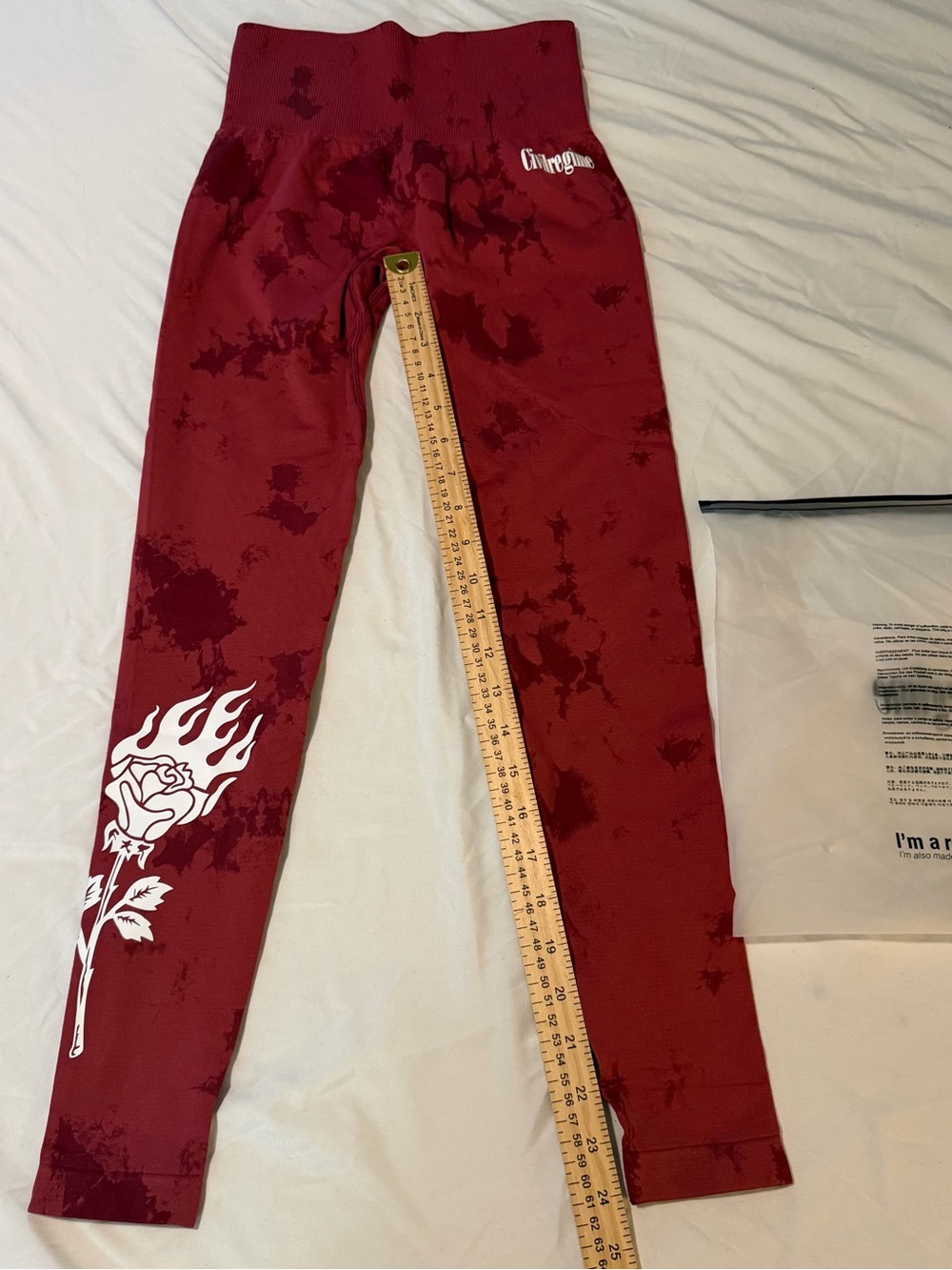 High-Rise Wine Tie-Dye Leggings with Flame Rose Graphic
